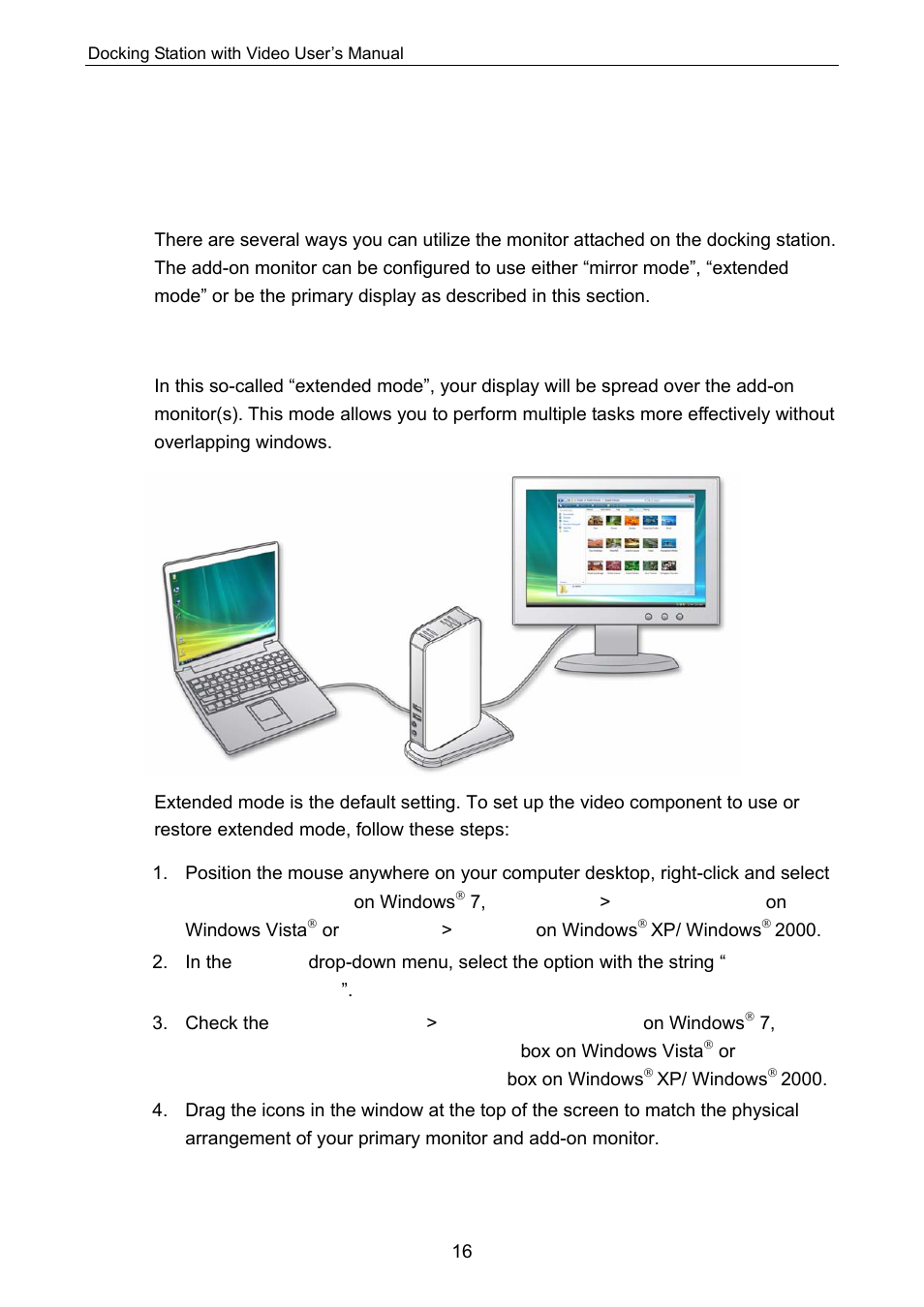 Video port, Display modes | C2G 28653 Docking Station with Video User Manual | Page 20 / 31