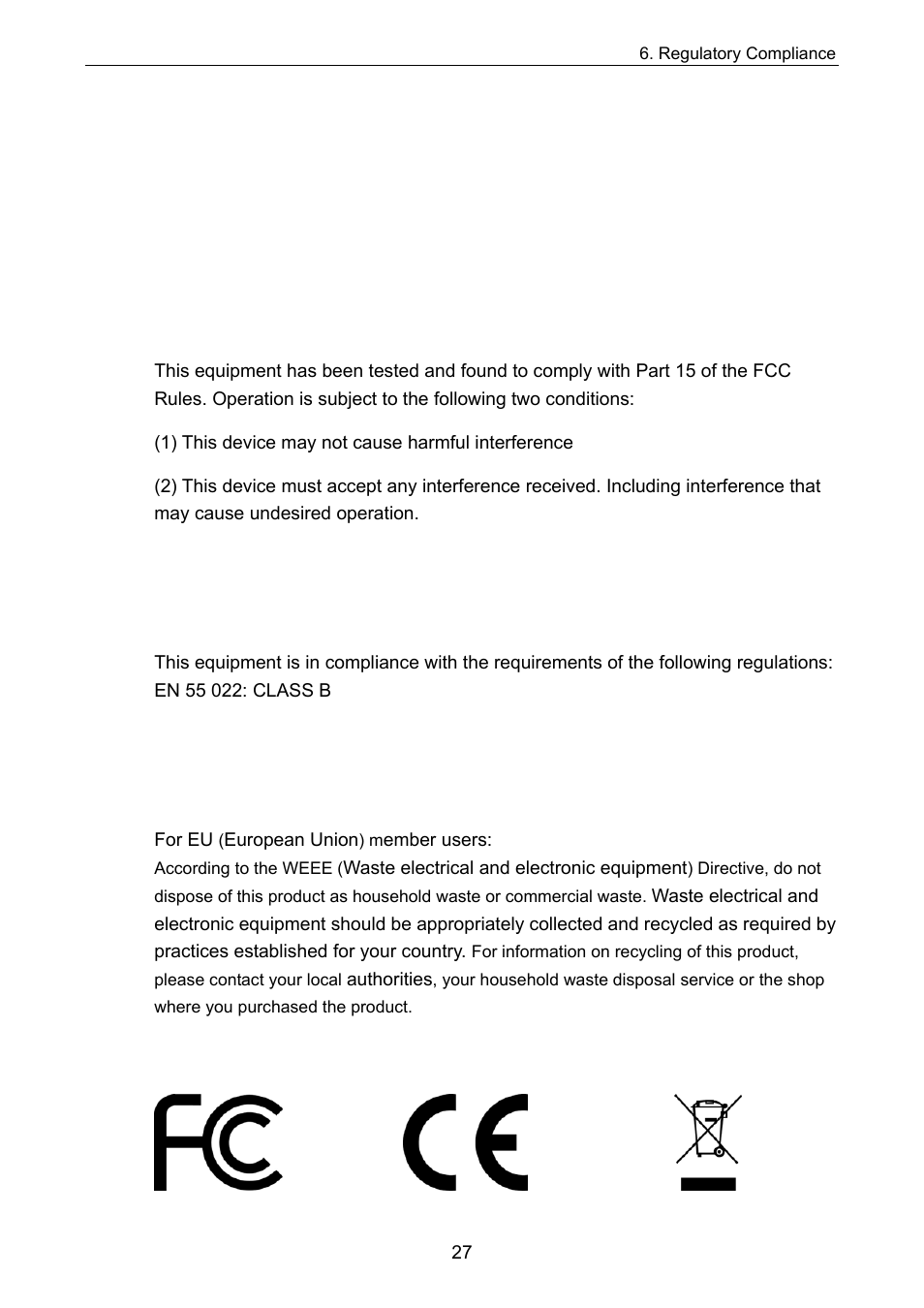 Regulatory compliance, Fcc conditions, Weee information | C2G 28653 Docking Station with Video User Manual | Page 31 / 31