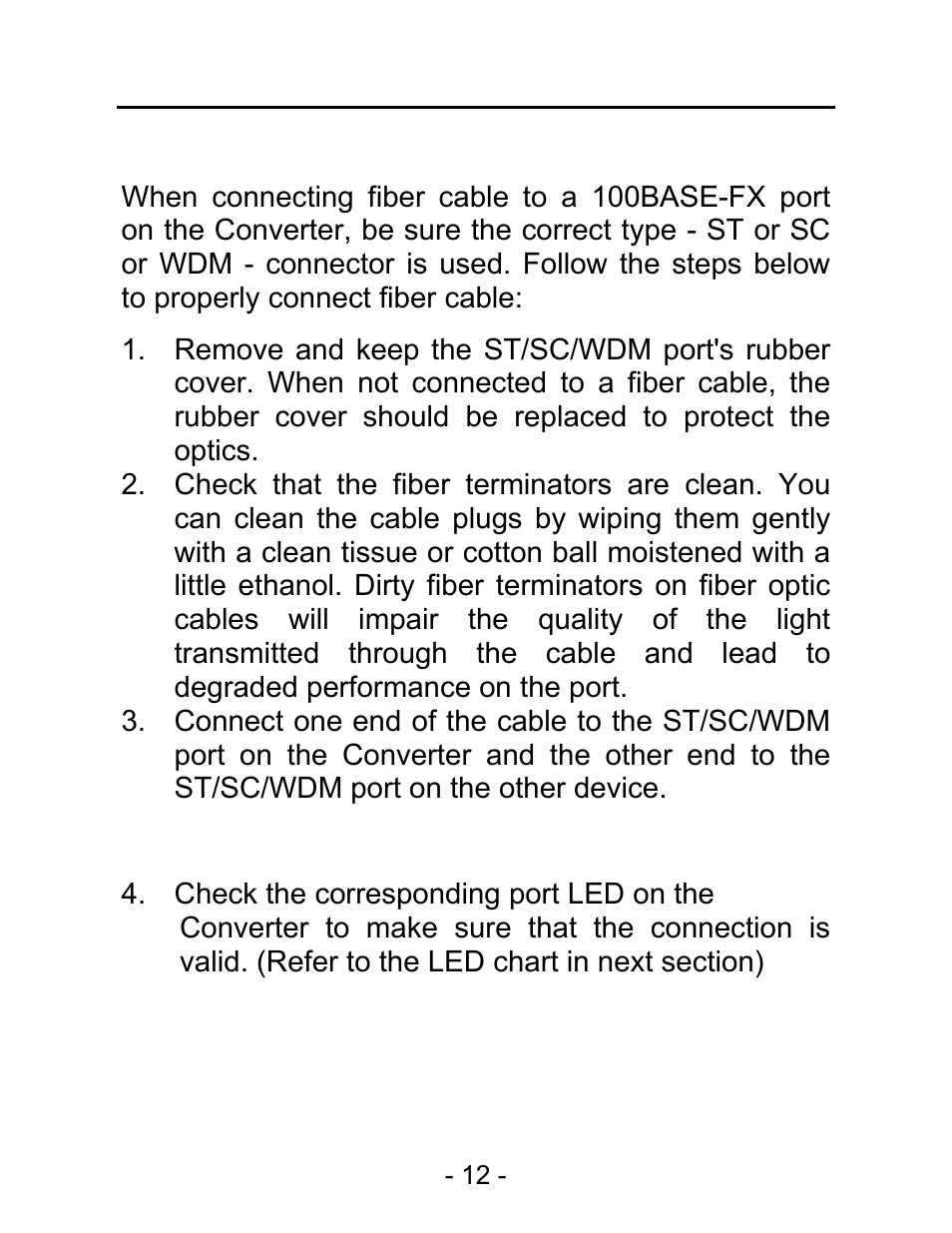 Connecting fiber cable | C2G 26630 10_100Base-TX to 100Base-TX Media Converter User Manual | Page 16 / 24