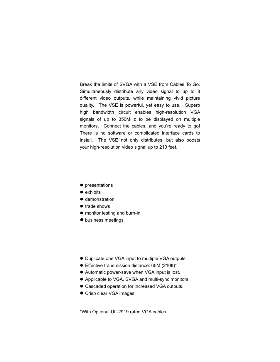 User's manual, Introduction, Application | Features | C2G 29550 Video Splitter Extender User Manual | Page 2 / 6