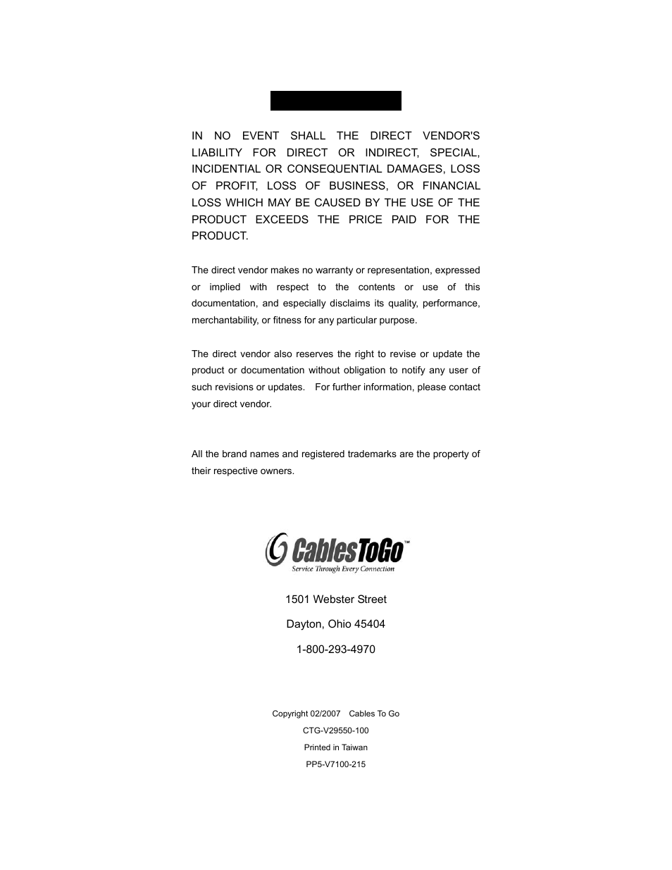 Limited warranty | C2G 29550 Video Splitter Extender User Manual | Page 6 / 6