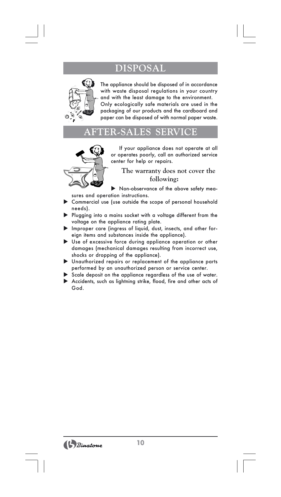 Disposal, After-sales service | Binatone SI-2600 User Manual | Page 10 / 38