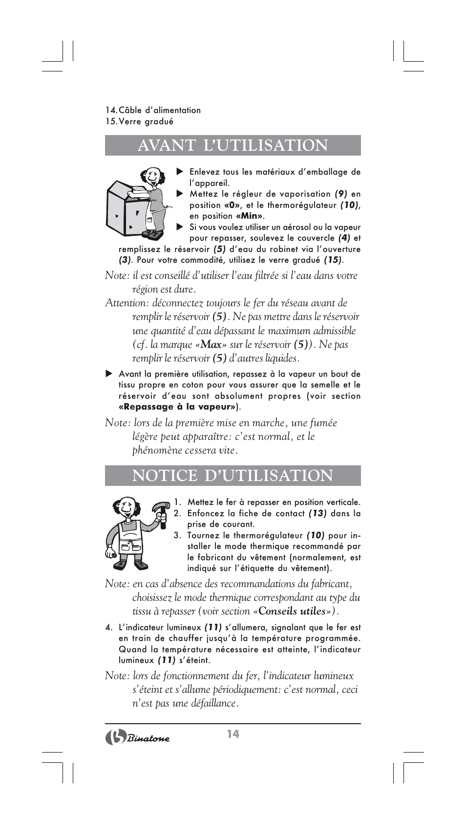 Avant l’utilisation, Notice d’utilisation | Binatone SI-2600 User Manual | Page 14 / 38