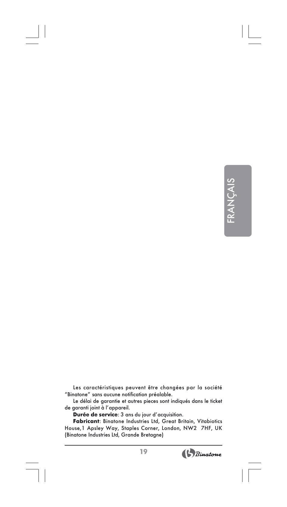 Français | Binatone SI-2600 User Manual | Page 19 / 38