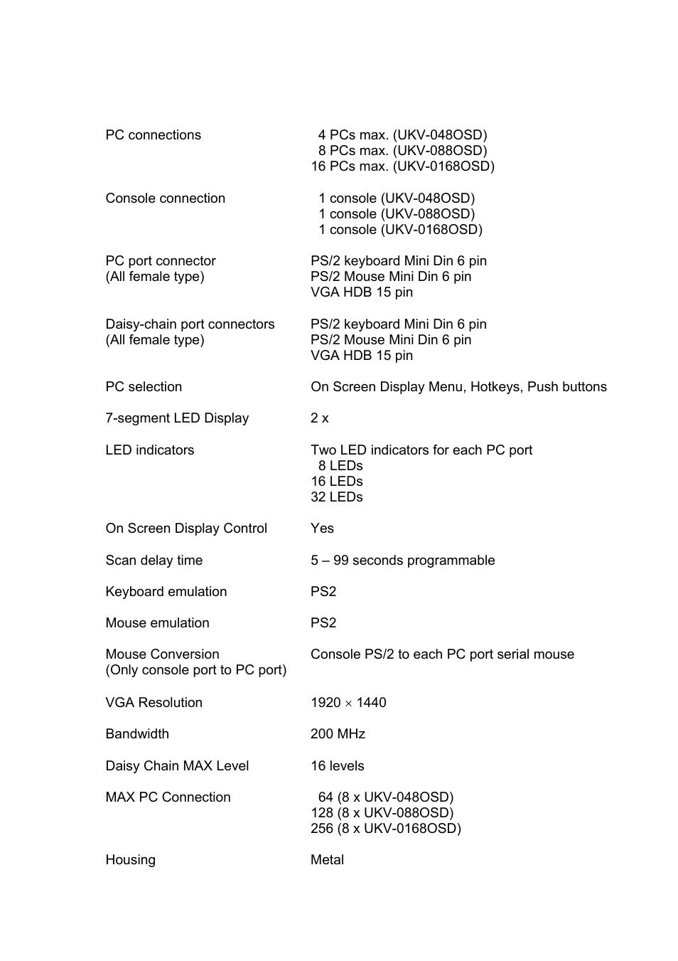 Appendix a technical specifications | C2G 32568 UKV-048OSD_088OSD_0168OSD User Manual | Page 29 / 33