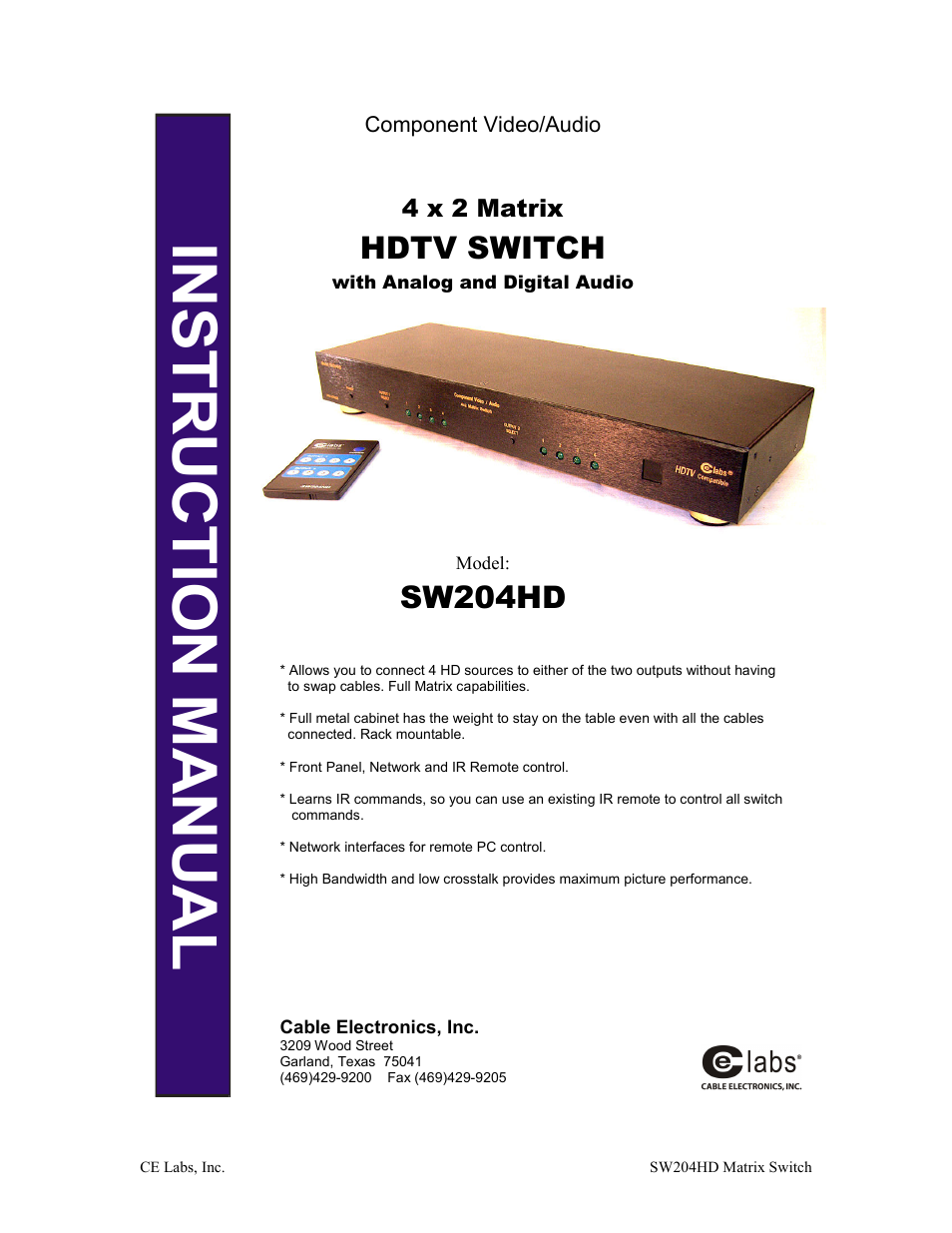 C2G 40473 4 x 2 Matrix HDTV SWITCH User Manual | 9 pages