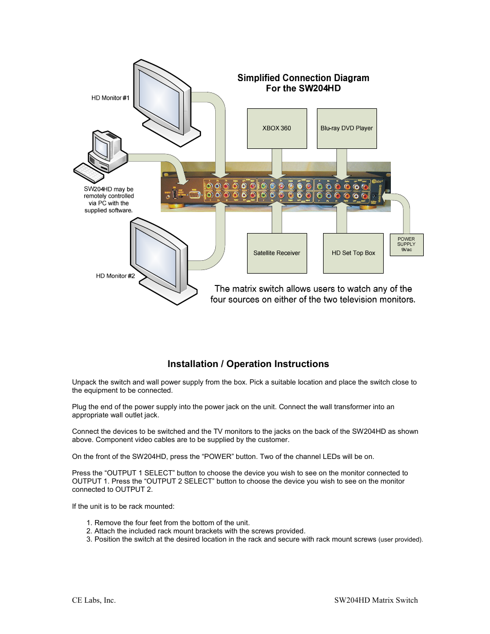 C2G 40473 4 x 2 Matrix HDTV SWITCH User Manual | Page 2 / 9
