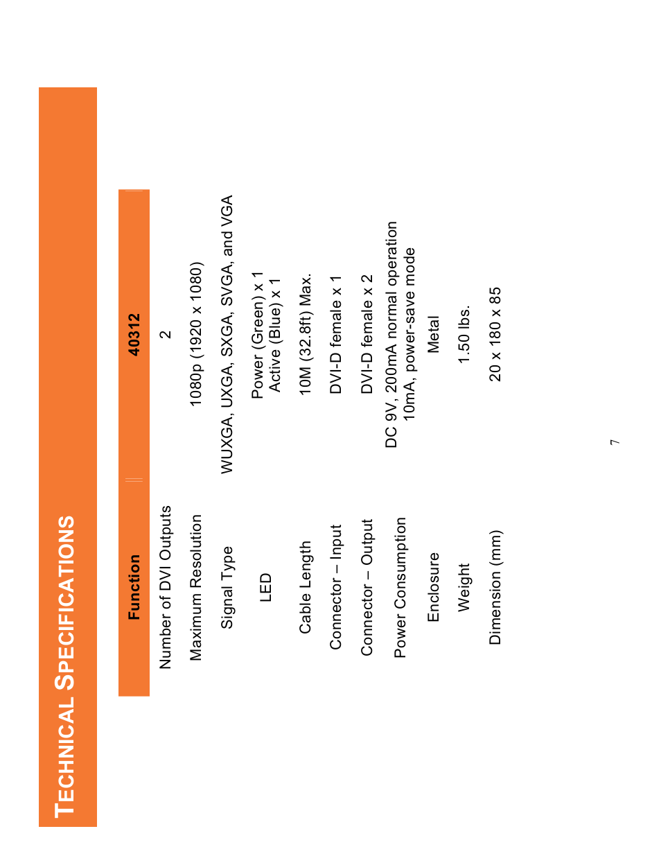 Echnical, Pecifications | C2G 40312 DVI-D Monitor SPLITTER_EXTENDER User Manual | Page 8 / 12