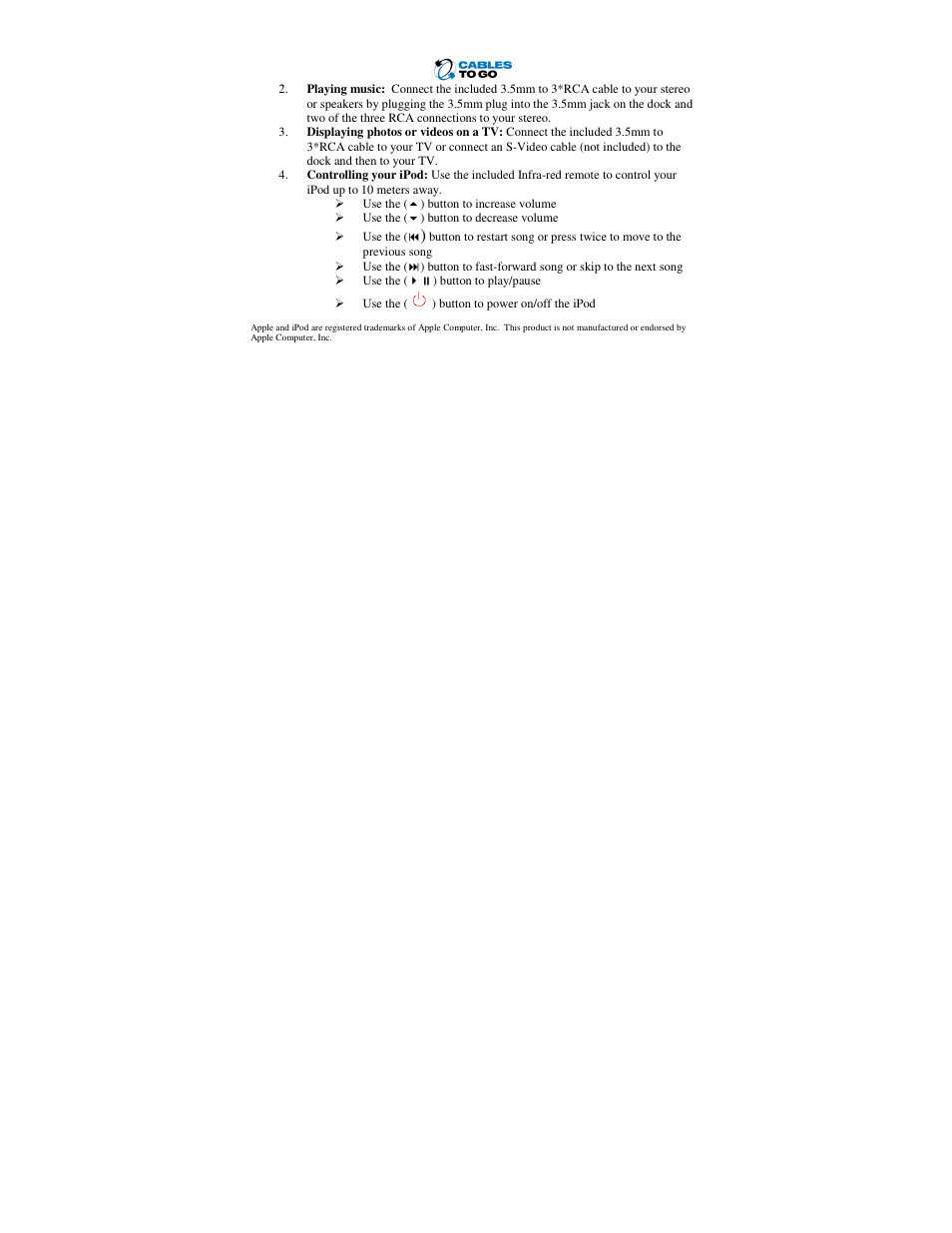 C2G 26486 iPod Compatible A_V Docking Station User Manual | Page 2 / 2