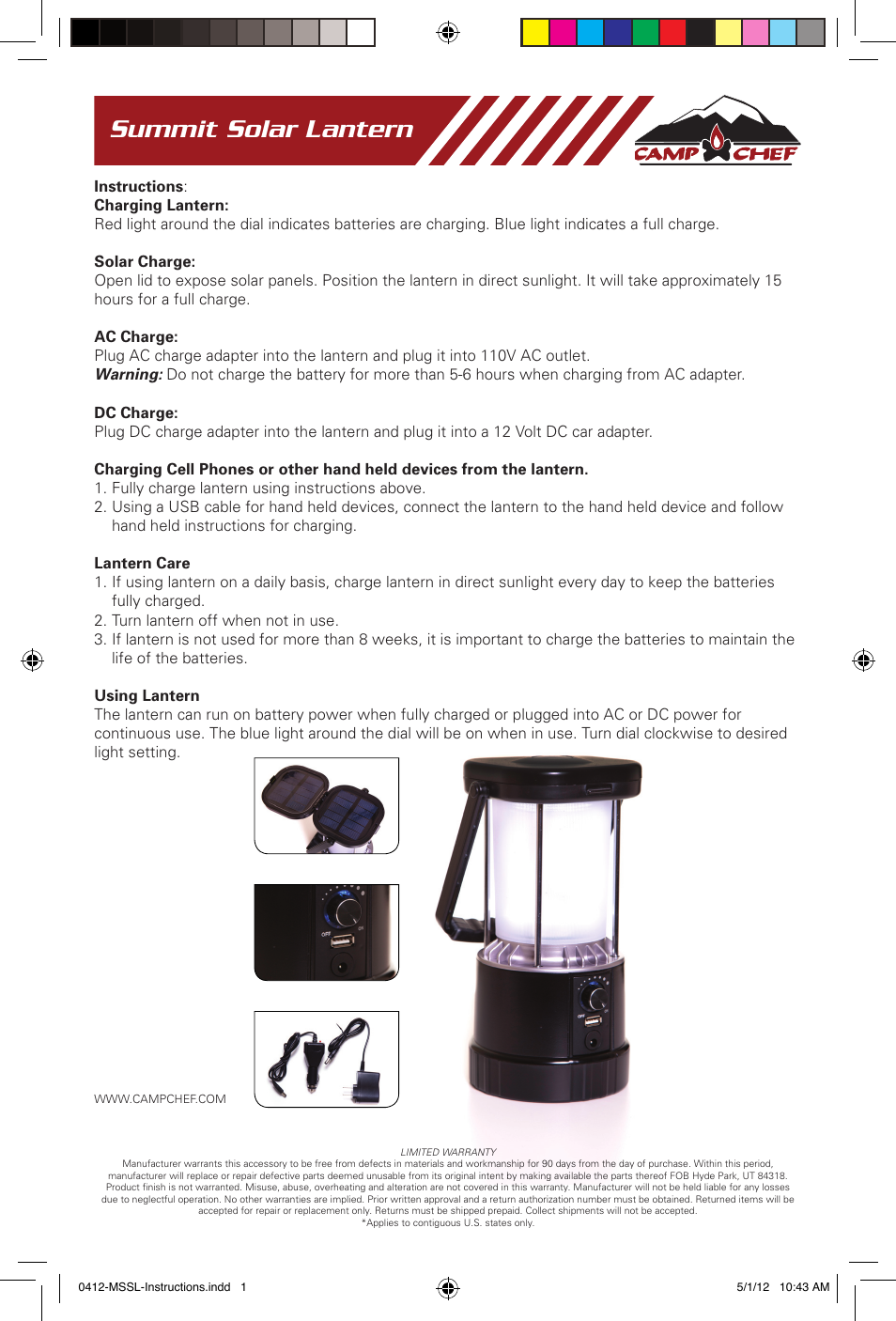 Camp Chef MSSL Summit Solar Lantern User Manual | 1 page