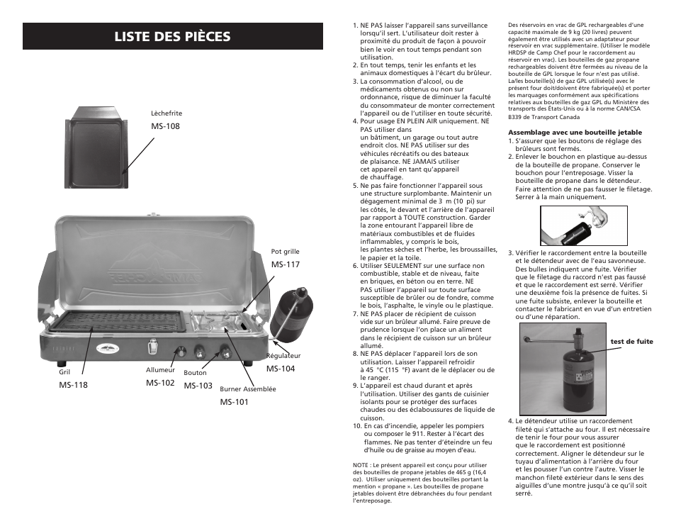 Liste des pièces | Camp Chef MS2GG User Manual | Page 7 / 17