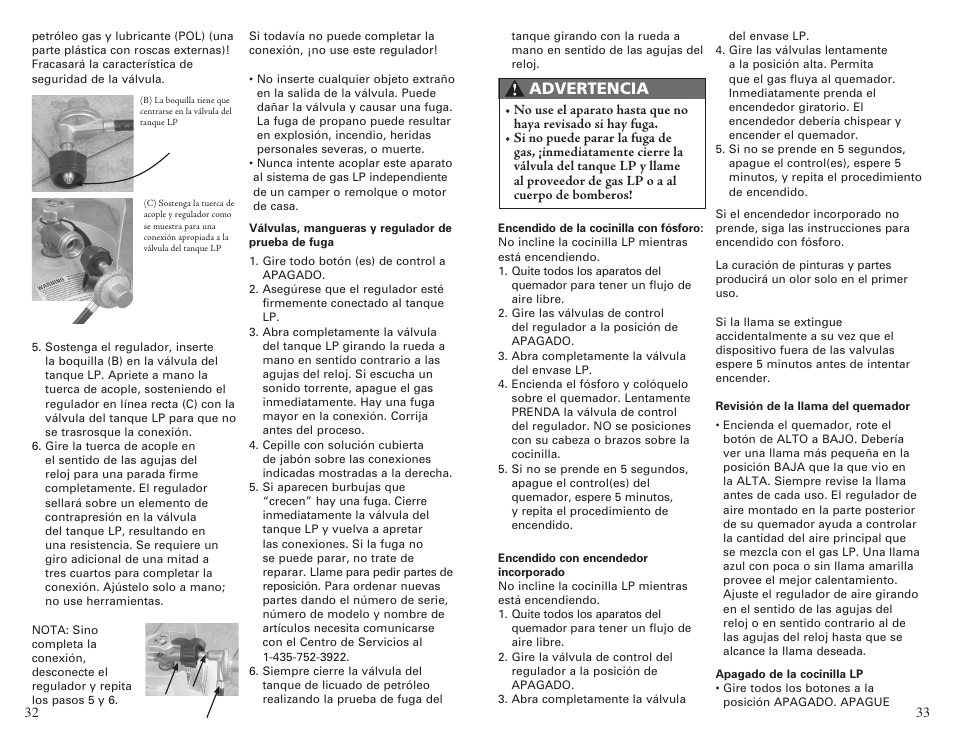 Advertencia | Camp Chef CCH4 User Manual | Page 17 / 19