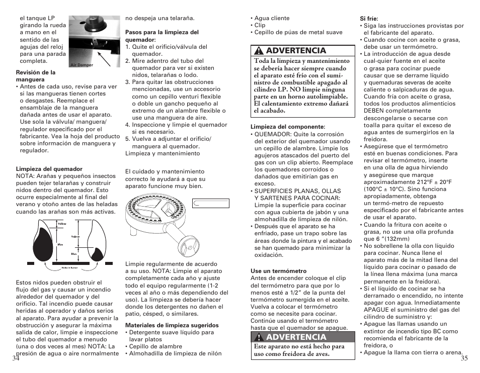 Advertencia | Camp Chef CCH4 User Manual | Page 18 / 19