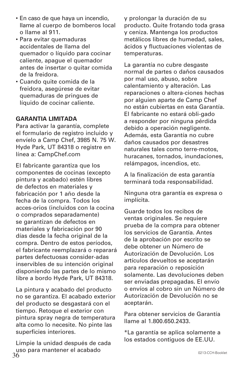 Camp Chef CCH4 User Manual | Page 19 / 19