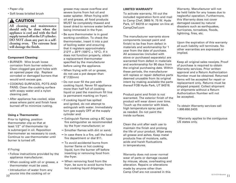 Caution | Camp Chef CCH4 User Manual | Page 6 / 19