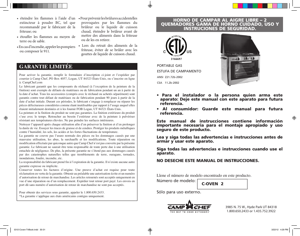 Garantie limitée | Camp Chef C-OVEN User Manual | Page 16 / 23