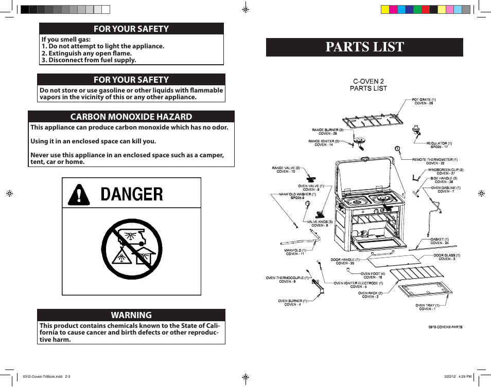 Parts list | Camp Chef C-OVEN User Manual | Page 2 / 23