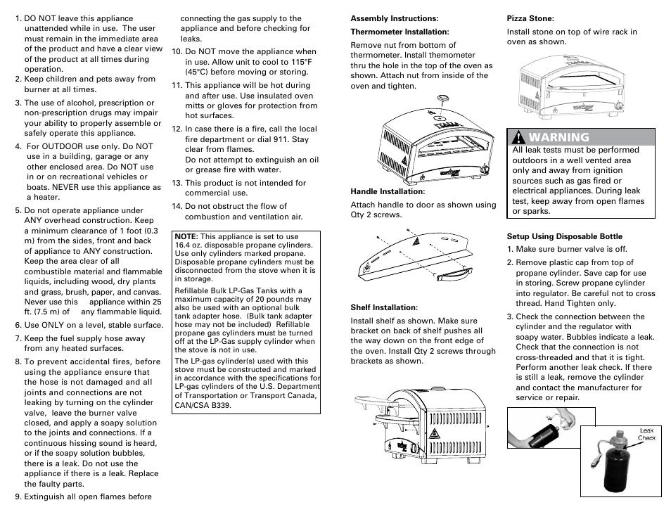 Warning | Camp Chef PZOVEN User Manual | Page 3 / 6