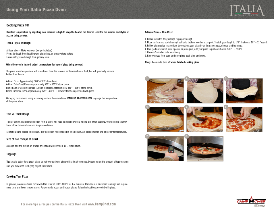 Using your italia pizza oven | Camp Chef PZOVEN Cooking Guide User Manual | Page 3 / 7