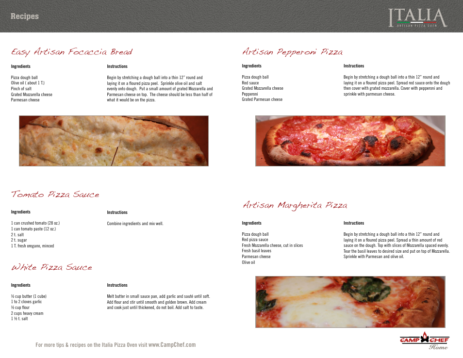 Artisan pepperoni pizza artisan margherita pizza | Camp Chef PZOVEN Cooking Guide User Manual | Page 5 / 7