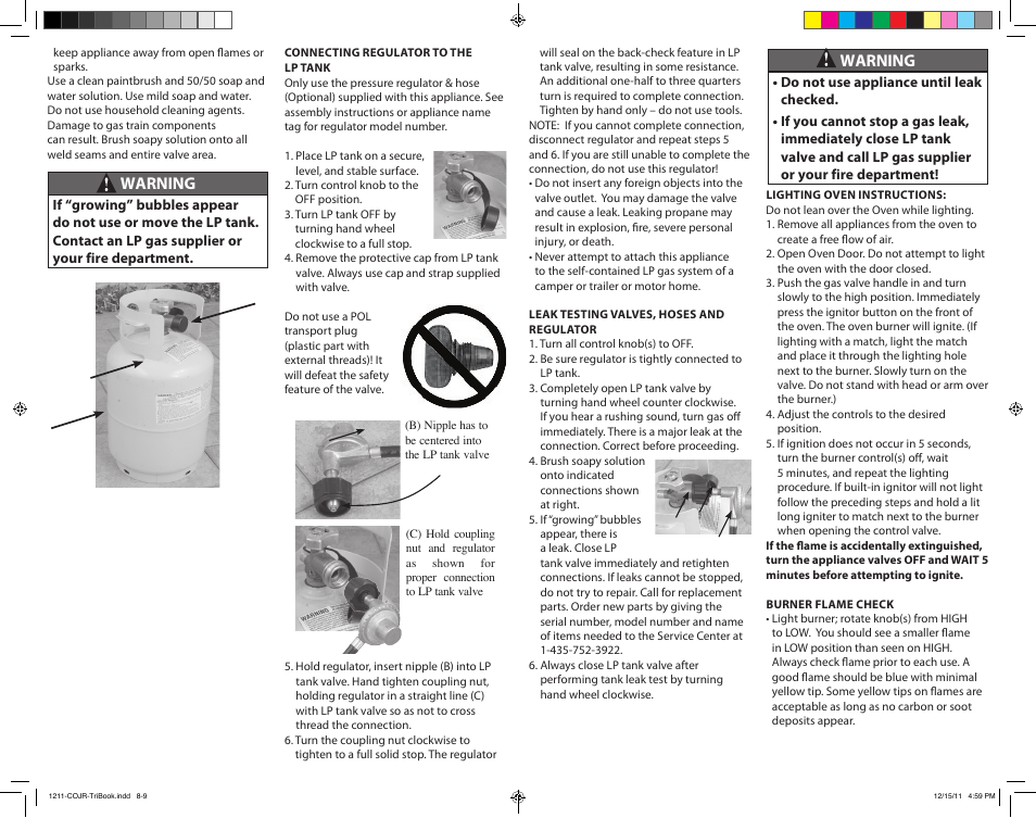 Warning | Camp Chef COJR User Manual | Page 5 / 7