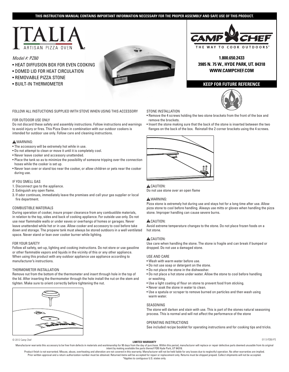 Camp Chef PZ60 User Manual | 2 pages