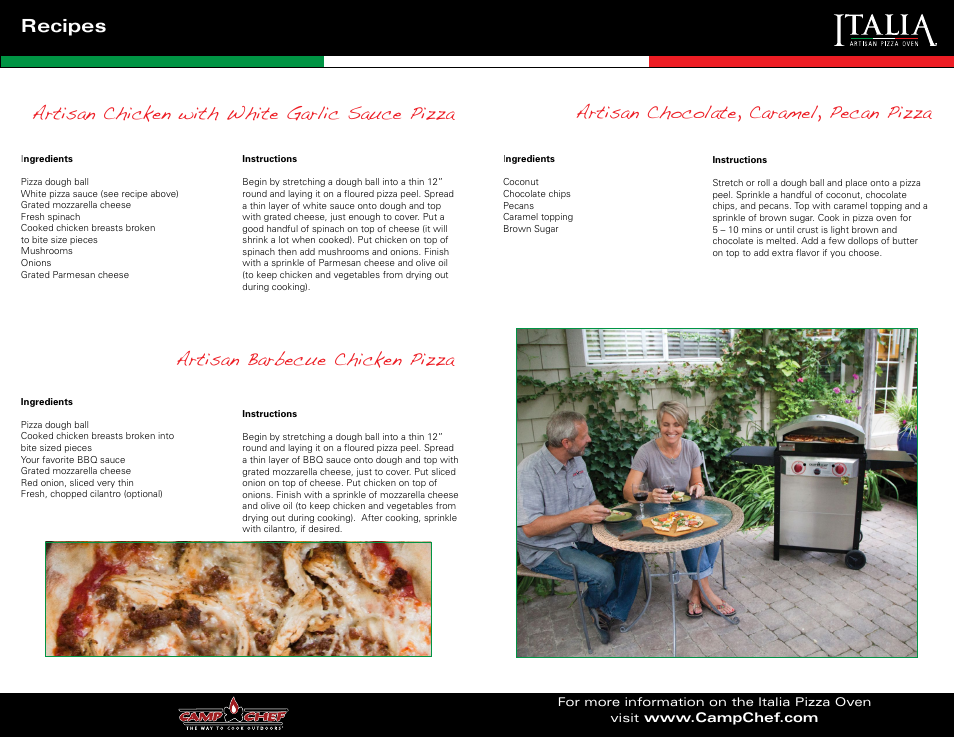 Recipes, Artisan chocolate, caramel, pecan pizza | Camp Chef PZ90 Cooking Guide User Manual | Page 6 / 7