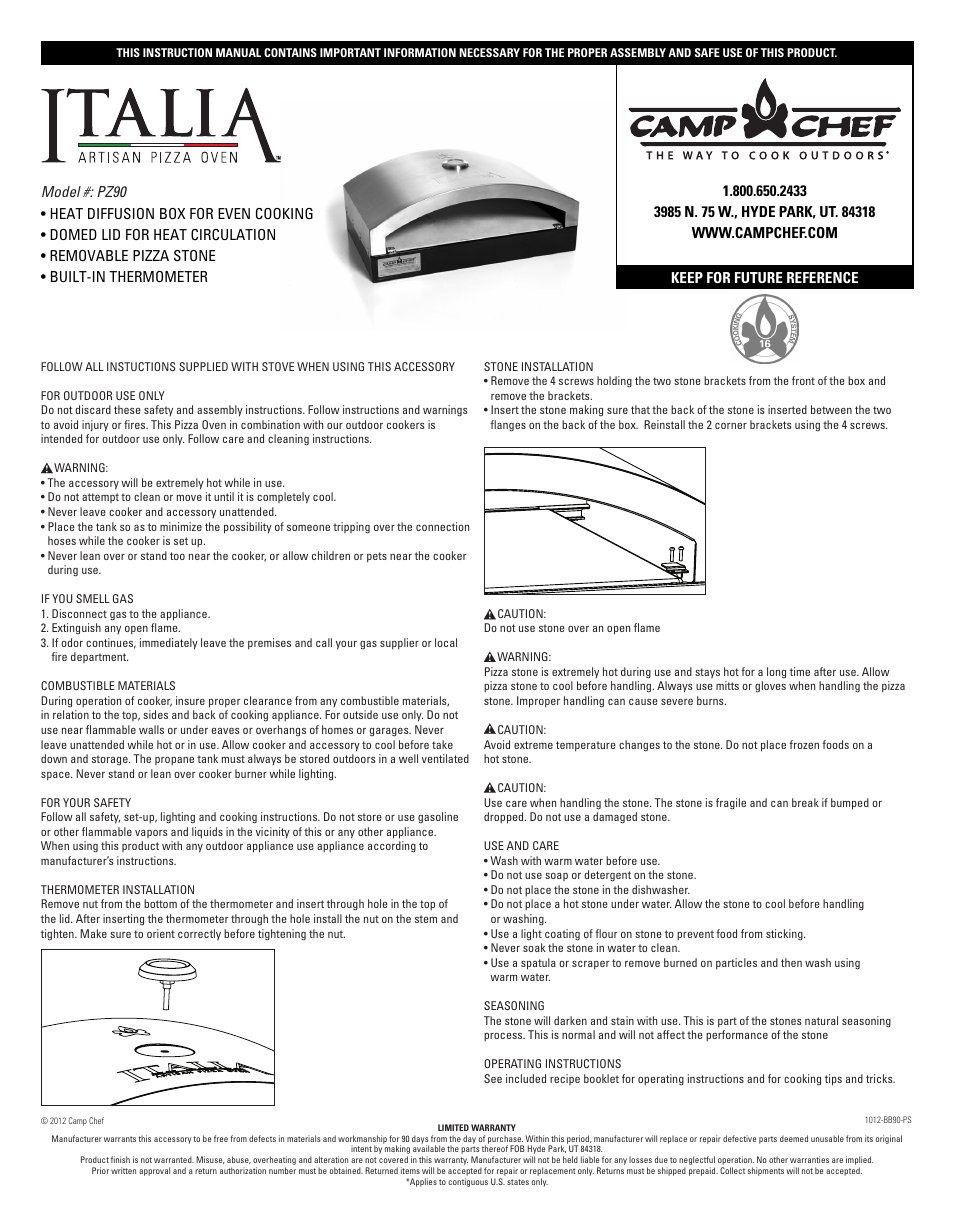 Camp Chef PZ90 User Manual | 2 pages