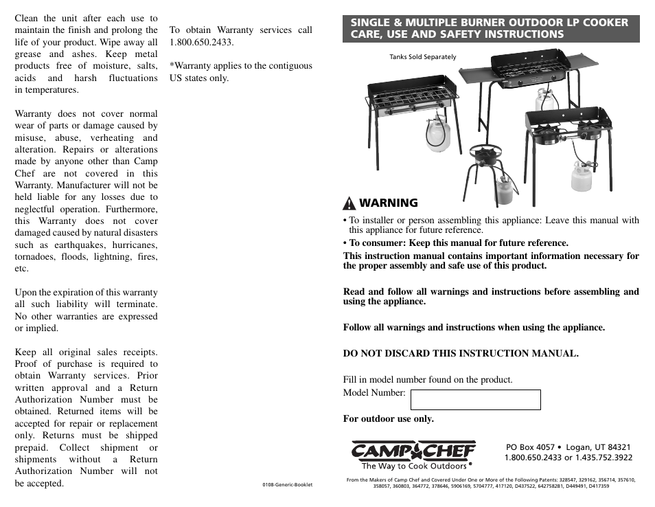 Camp Chef TB90LWG User Manual | 6 pages