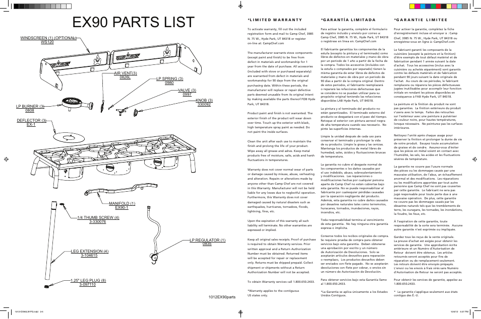 Ex90 parts list | Camp Chef EX90LW User Manual | Page 2 / 2