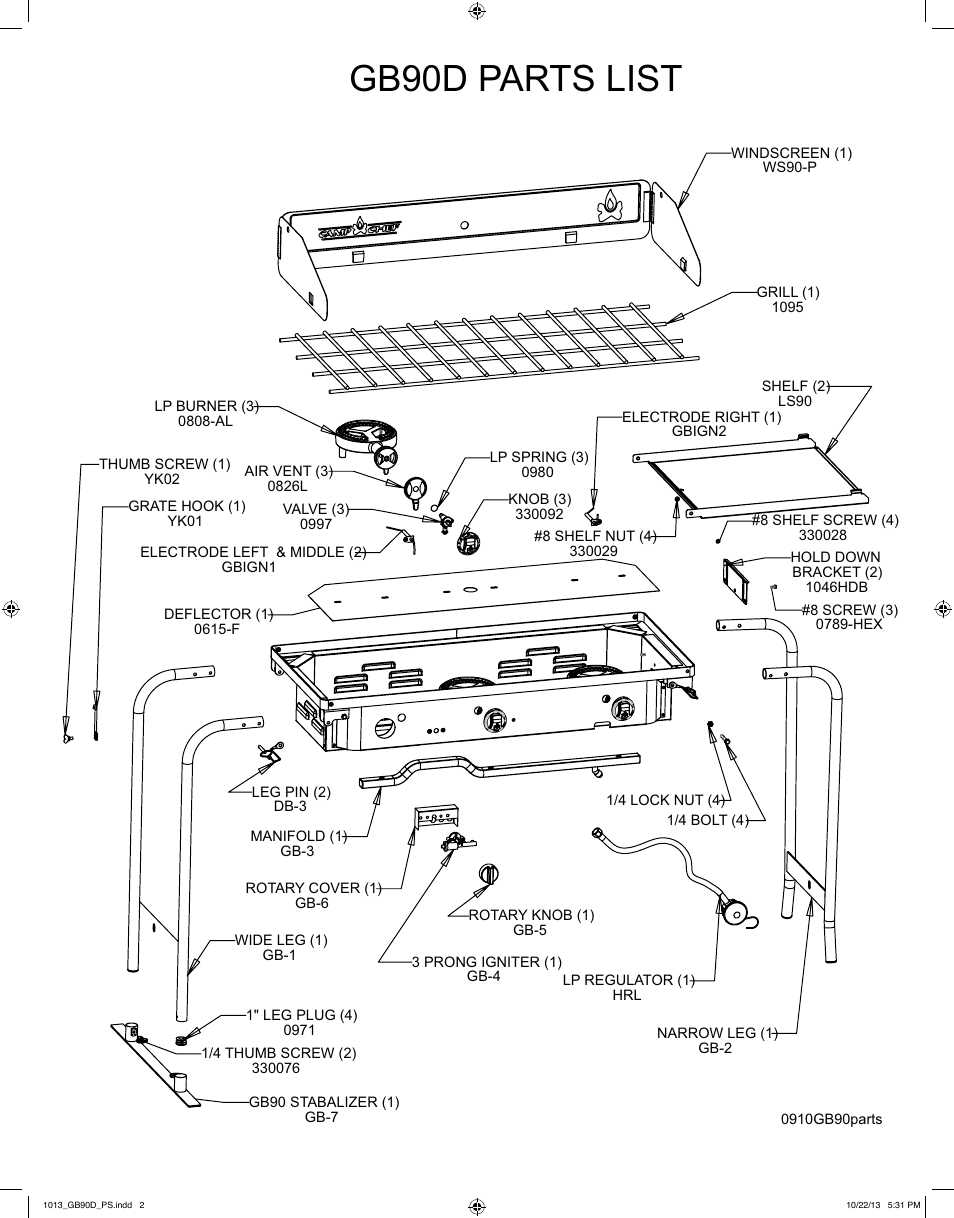 Gb90d parts list | Camp Chef GB90D User Manual | Page 2 / 2