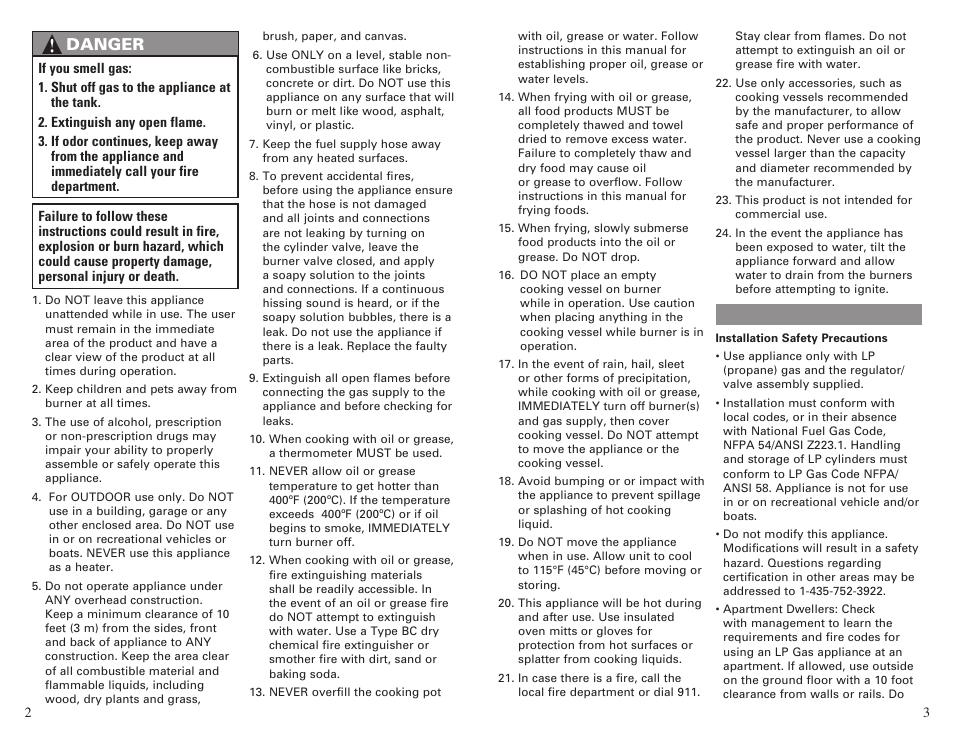 Danger | Camp Chef BS60C User Manual | Page 2 / 12