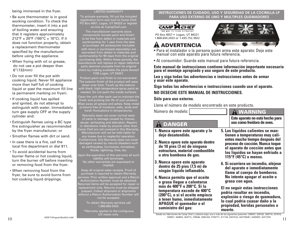 Advertencia, Danger, Warning | Camp Chef BS60C User Manual | Page 6 / 12