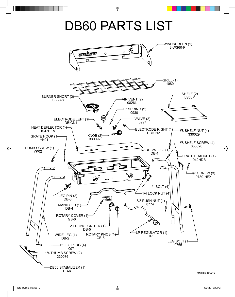 Db60 parts list | Camp Chef DB60D User Manual | Page 2 / 2