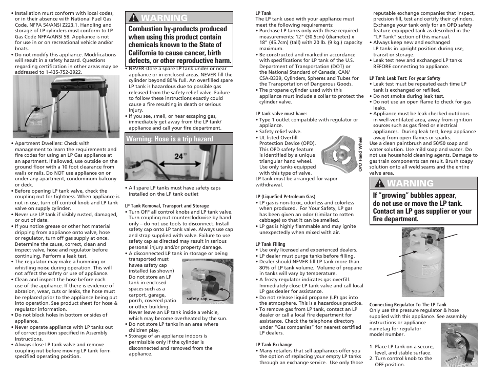 Warning, Warning: hose is a trip hazard | Camp Chef SPG25S User Manual | Page 3 / 6