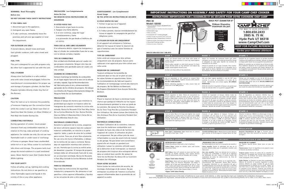 Camp Chef SB30D User Manual | 2 pages