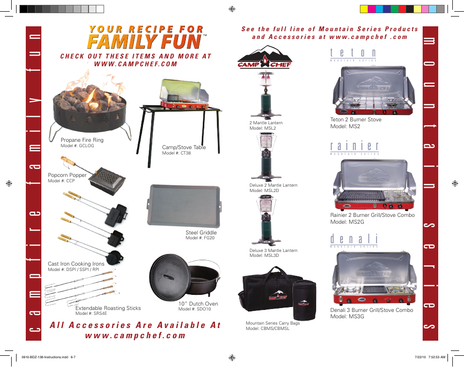 Mountain ser ies, Campfir e family fun | Camp Chef BDZ-138 User Manual | Page 4 / 5