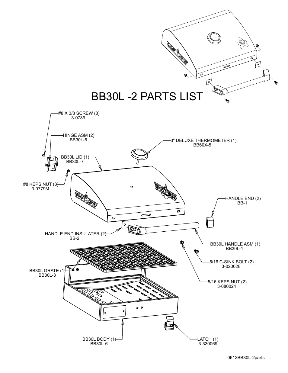 Bb30l -2 parts list | Camp Chef BB30L User Manual | Page 2 / 2