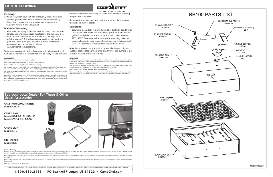 Camp Chef BB100L User Manual | 2 pages