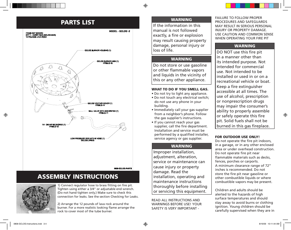 Parts list assembly instructions | Camp Chef GCLOG User Manual | Page 2 / 4