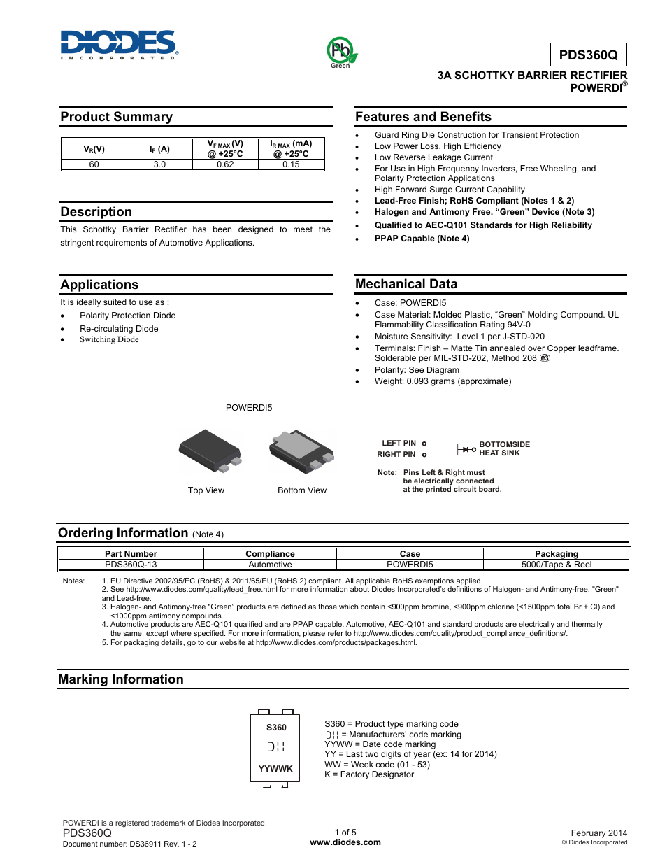 Diodes PDS360Q User Manual | 5 pages