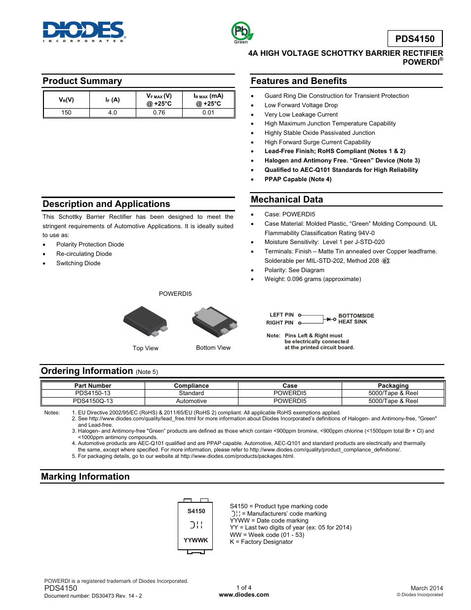 Diodes PDS4150 User Manual | 4 pages