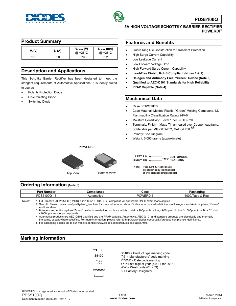 Diodes PDS5100Q User Manual | 5 pages