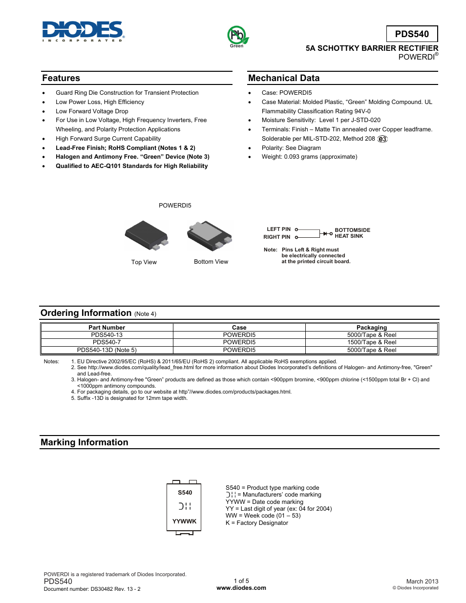 Diodes PDS540 User Manual | 5 pages