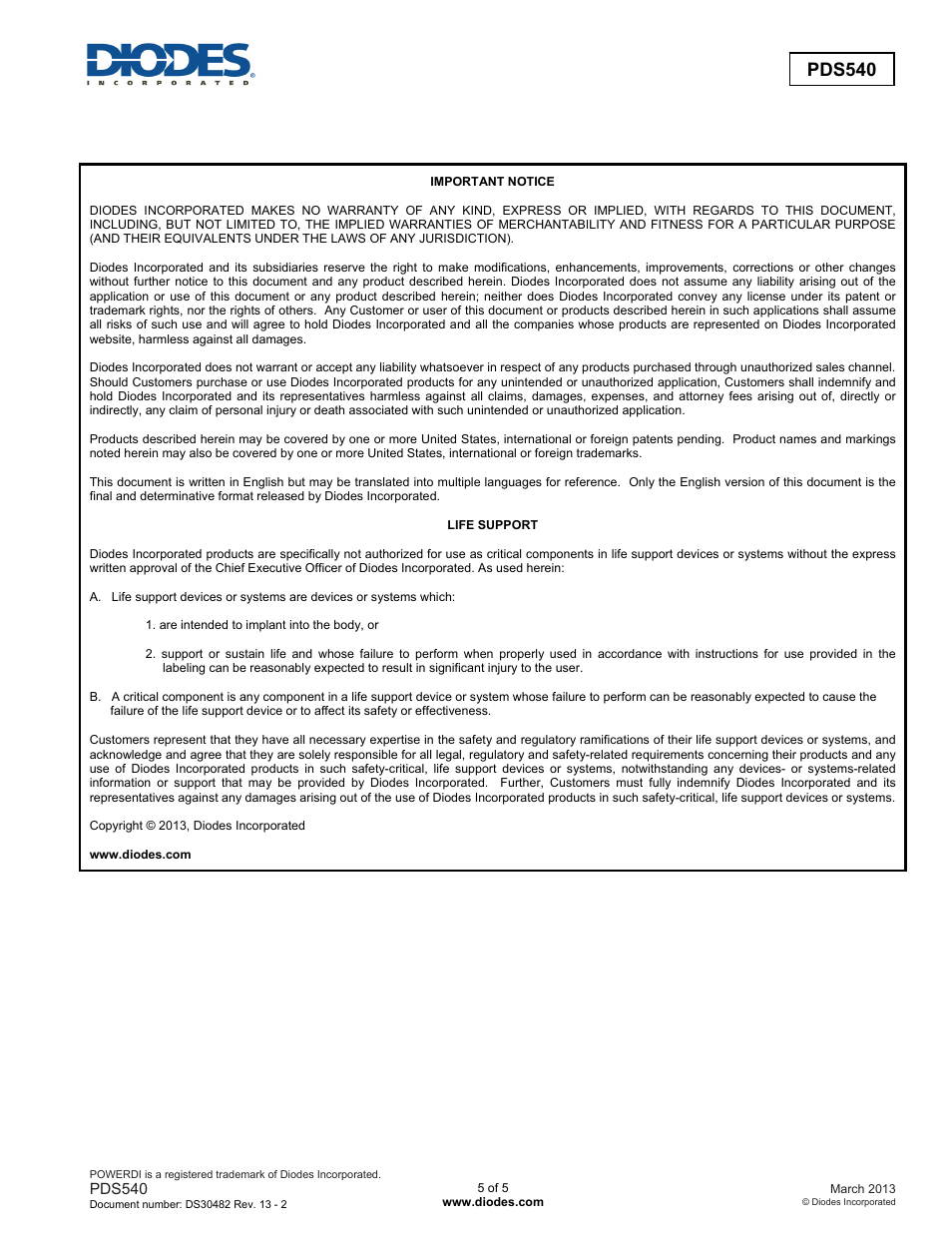 Pds540 | Diodes PDS540 User Manual | Page 5 / 5