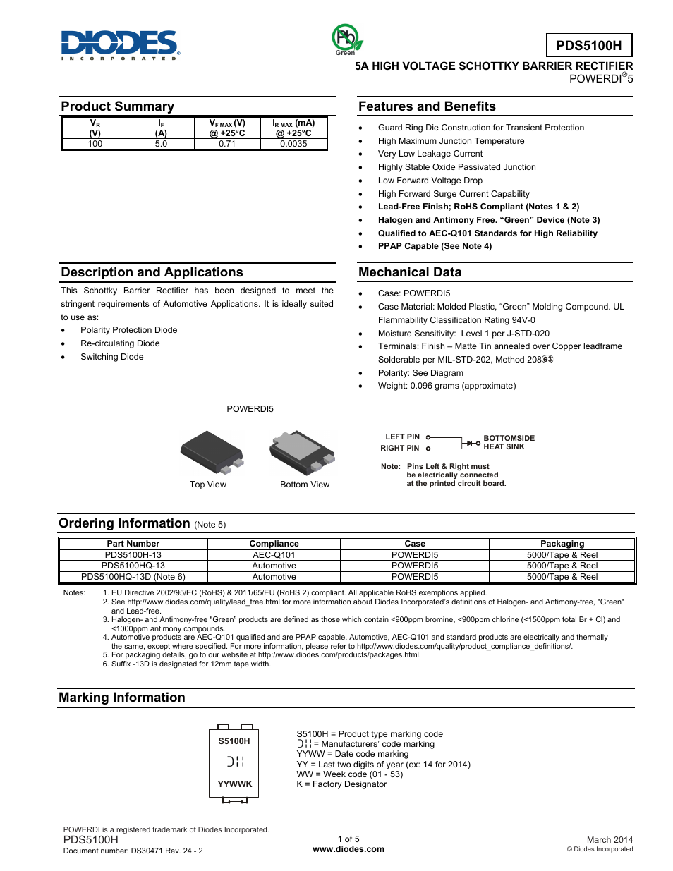 Diodes PDS5100H User Manual | 5 pages