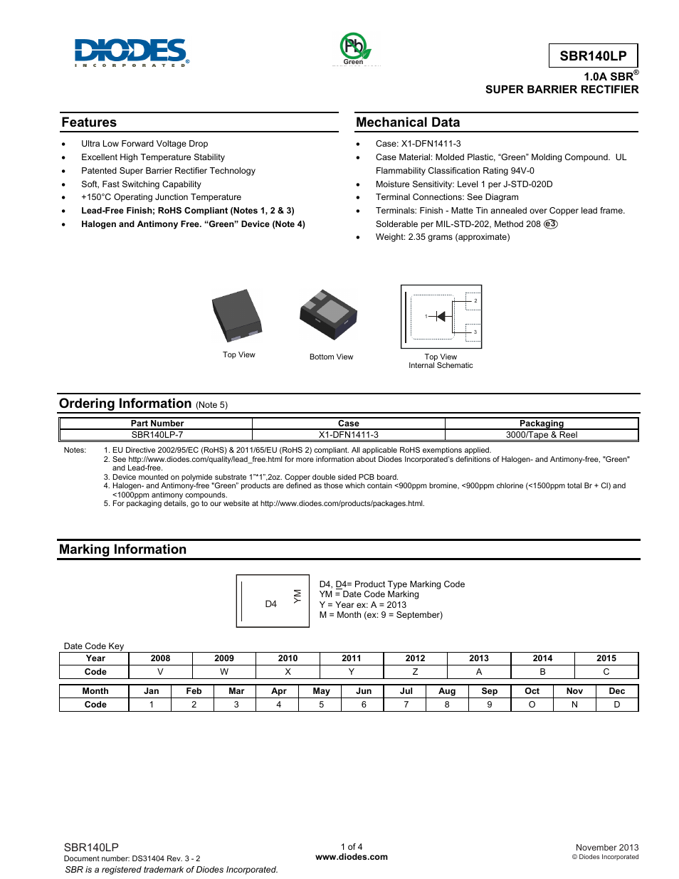 Diodes SBR140LP User Manual | 4 pages