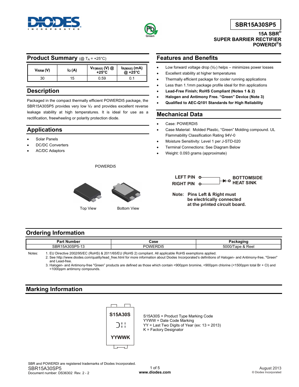 Diodes SBR15A30SP5 User Manual | 5 pages