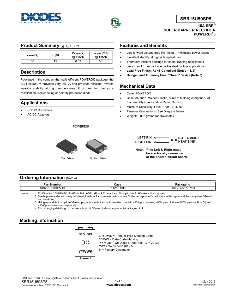 Diodes SBR15U50SP5 User Manual | 5 pages