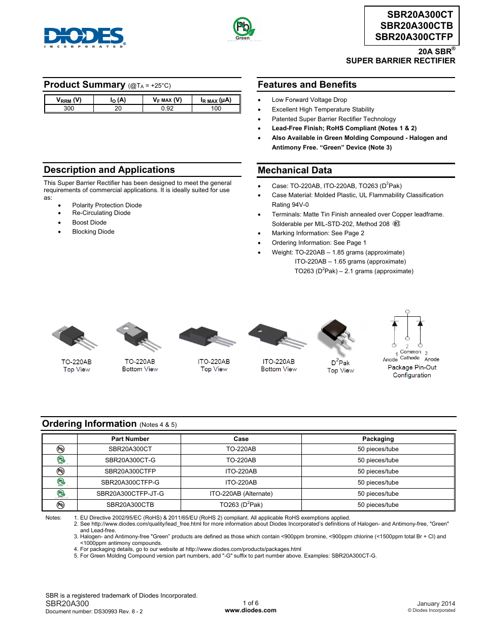 Diodes SBR20A300CTFP User Manual | 6 pages